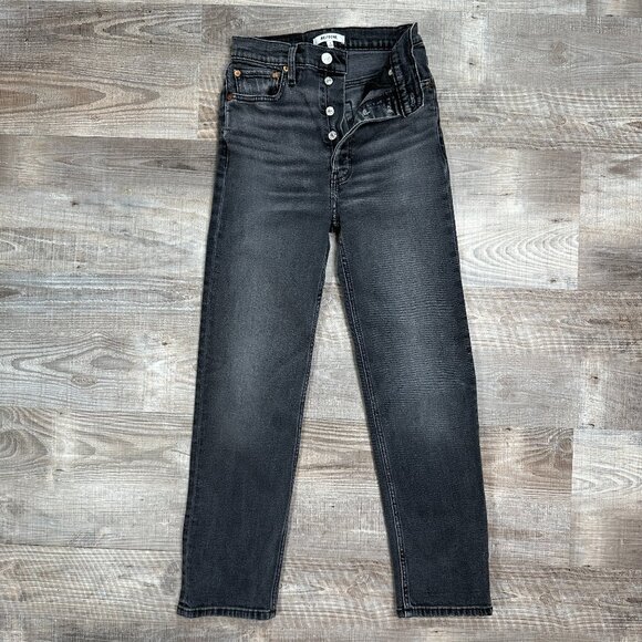 RE/DONE 70s Boot Cut Crop Jeans Size 26 Stoned Noir Black Gray - Picture 3 of 11